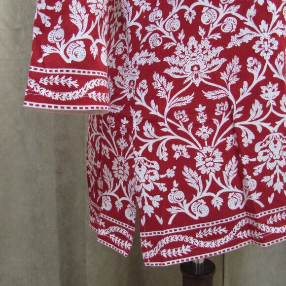 Talbots Vintage 100% Soft Cotton Red/White Floral Tunic Top XL - Picture 9 of 16